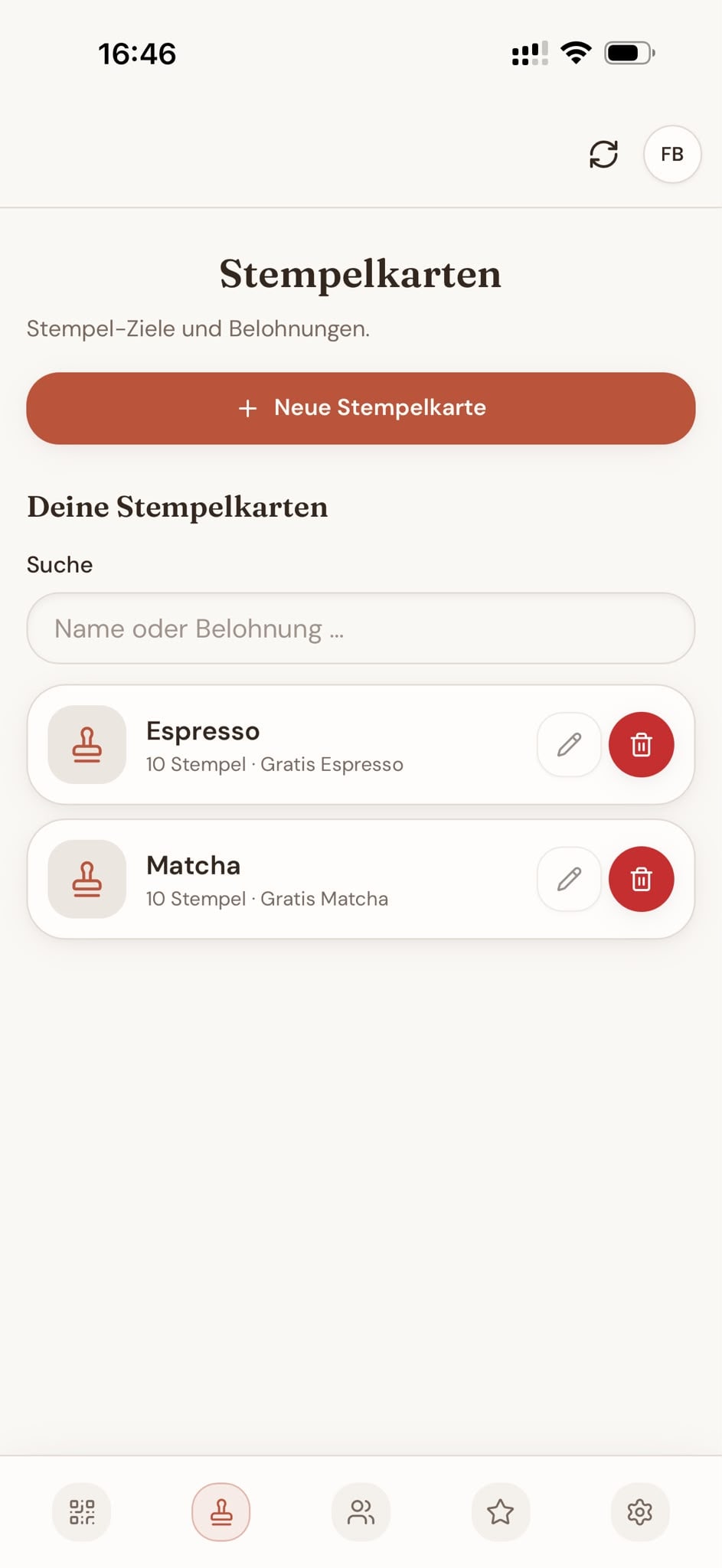 Dashboard: Stempelkarten anlegen und verwalten